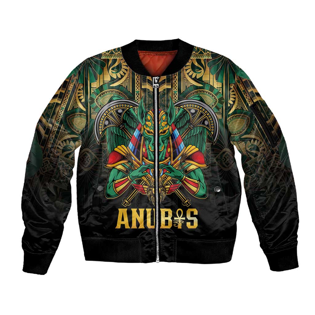 Ancient Egypt Sleeve Zip Bomber Jacket Anubis Egyptian