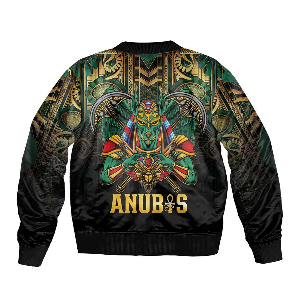Ancient Egypt Sleeve Zip Bomber Jacket Anubis Egyptian