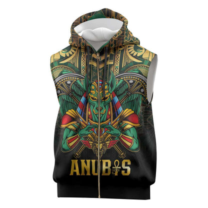 Ancient Egypt Sleeveless Zip Hoodie Anubis Egyptian - African Pride