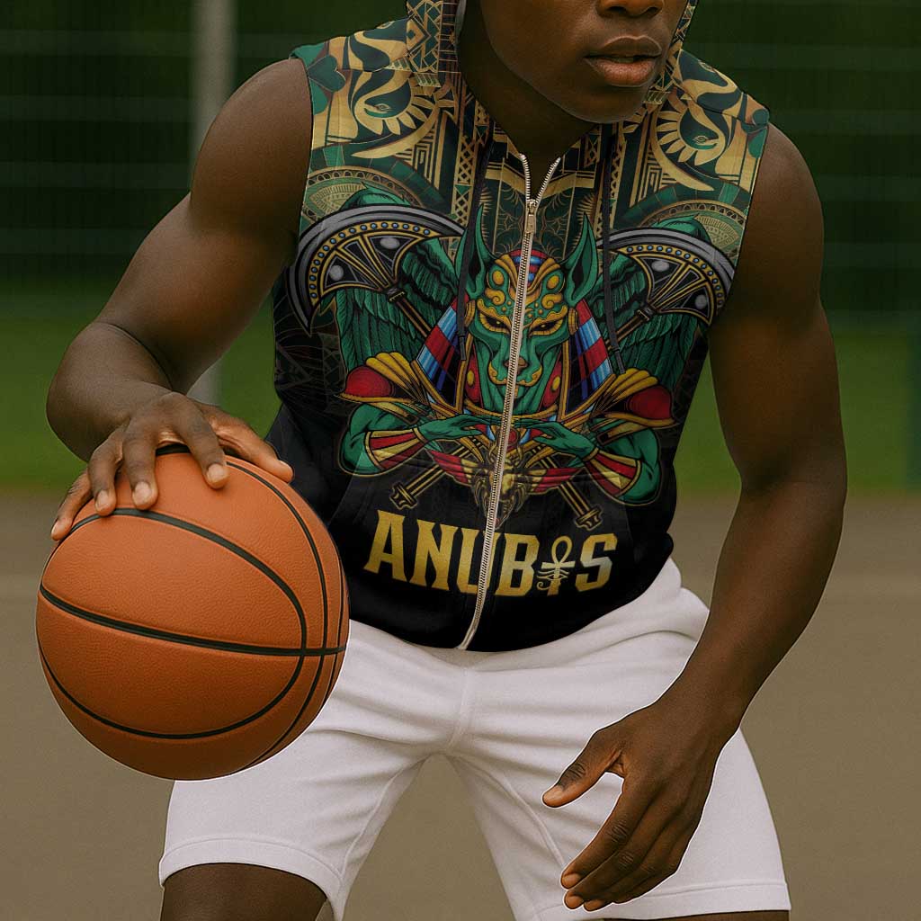 Ancient Egypt Sleeveless Zip Hoodie Anubis Egyptian - African Pride