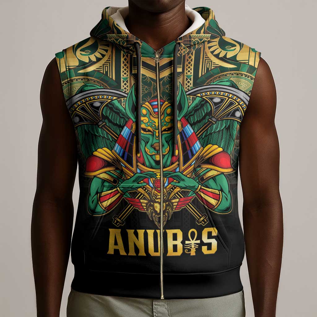Ancient Egypt Sleeveless Zip Hoodie Anubis Egyptian - African Pride