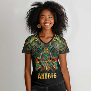 Ancient Egypt Women V-Neck T-Shirt Anubis Egyptian