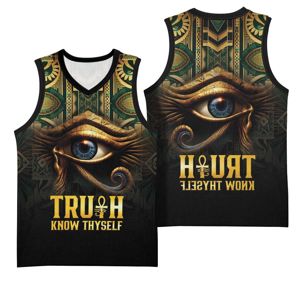 Egypt Eye of Horus Basketball Jersey Golden Ancient Egypt Pattern - African Pride