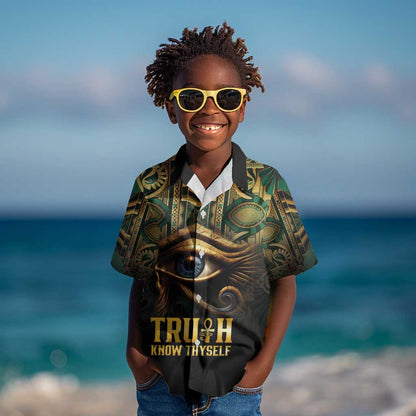 Egypt Eye of Horus Kid Hawaiian Shirt Golden Ancient Egypt Pattern