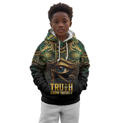 Egypt Eye of Horus Kid Hoodie Golden Ancient Egypt Pattern