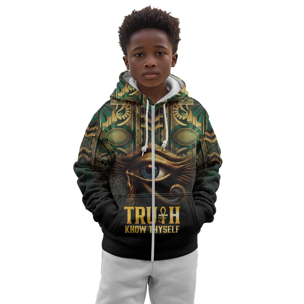 Egypt Eye of Horus Kid Hoodie Golden Ancient Egypt Pattern