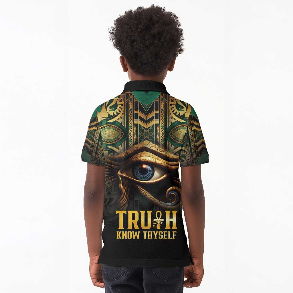 Egypt Eye of Horus Kid Polo Shirt Golden Ancient Egypt Pattern