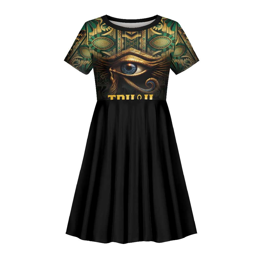 Egypt Eye of Horus Kid Short Sleeve Dress Golden Ancient Egypt Pattern