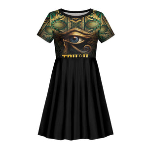 Egypt Eye of Horus Kid Short Sleeve Dress Golden Ancient Egypt Pattern