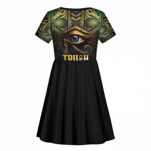 Egypt Eye of Horus Kid Short Sleeve Dress Golden Ancient Egypt Pattern