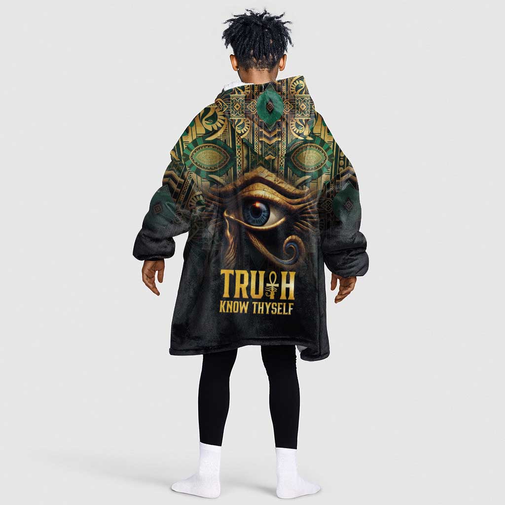 Egypt Eye of Horus Kid Wearable Blanket Hoodie Golden Ancient Egypt Pattern