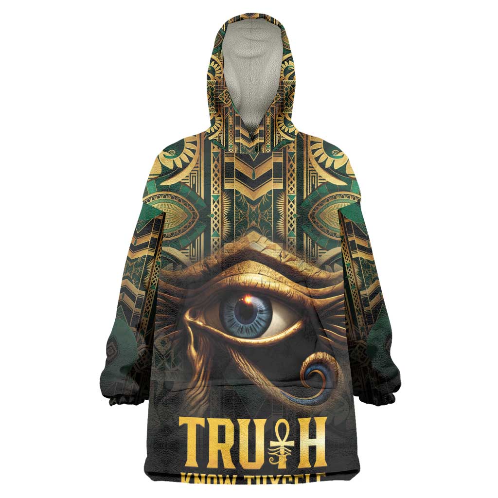 Egypt Eye of Horus Kid Wearable Blanket Hoodie Golden Ancient Egypt Pattern