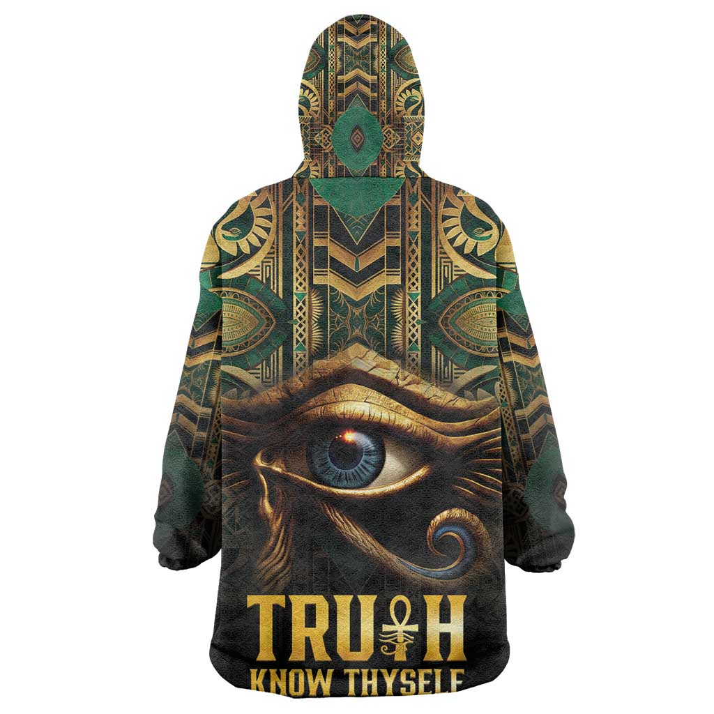 Egypt Eye of Horus Kid Wearable Blanket Hoodie Golden Ancient Egypt Pattern