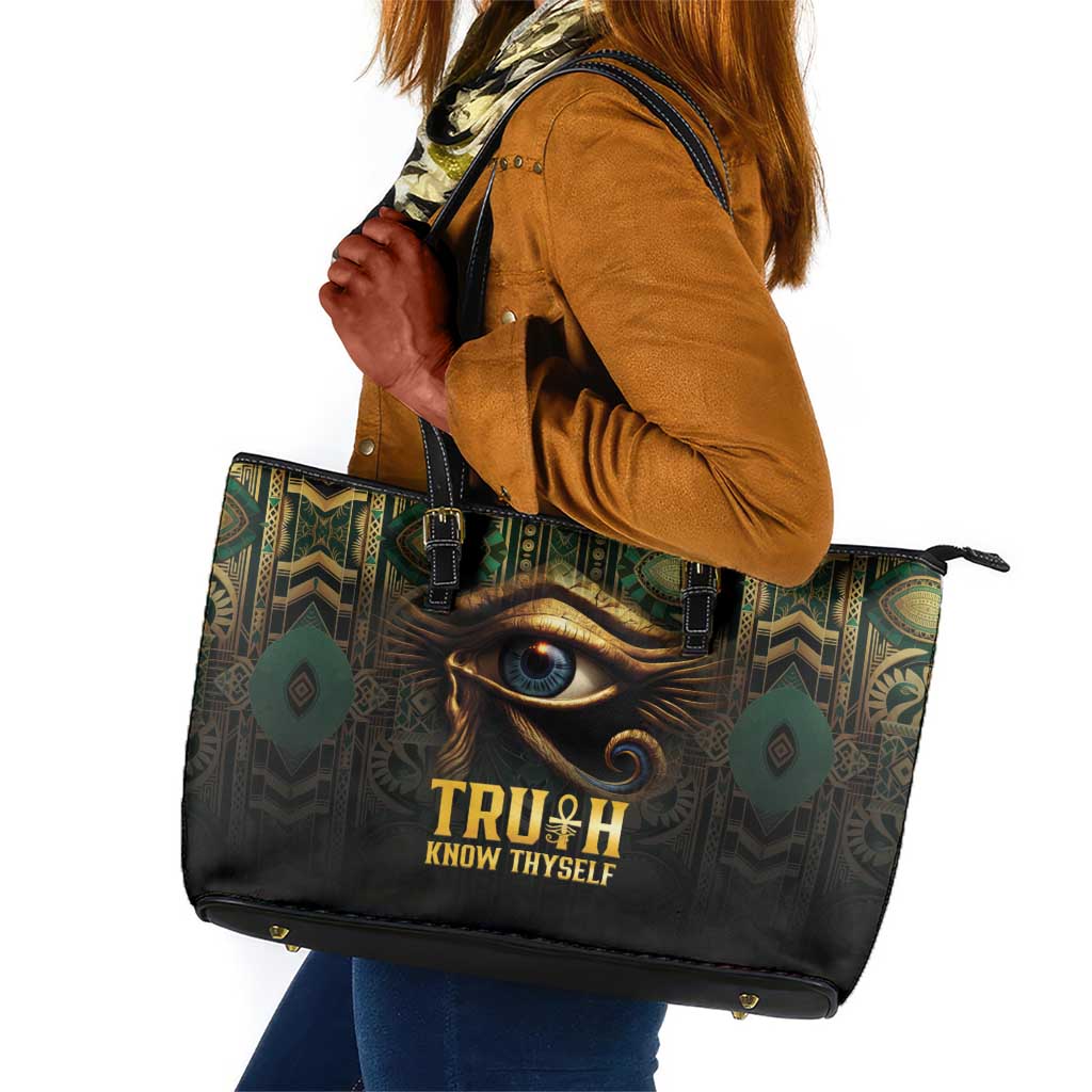 Egypt Eye of Horus Leather Tote Bag Golden Ancient Egypt Pattern