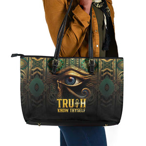 Egypt Eye of Horus Leather Tote Bag Golden Ancient Egypt Pattern