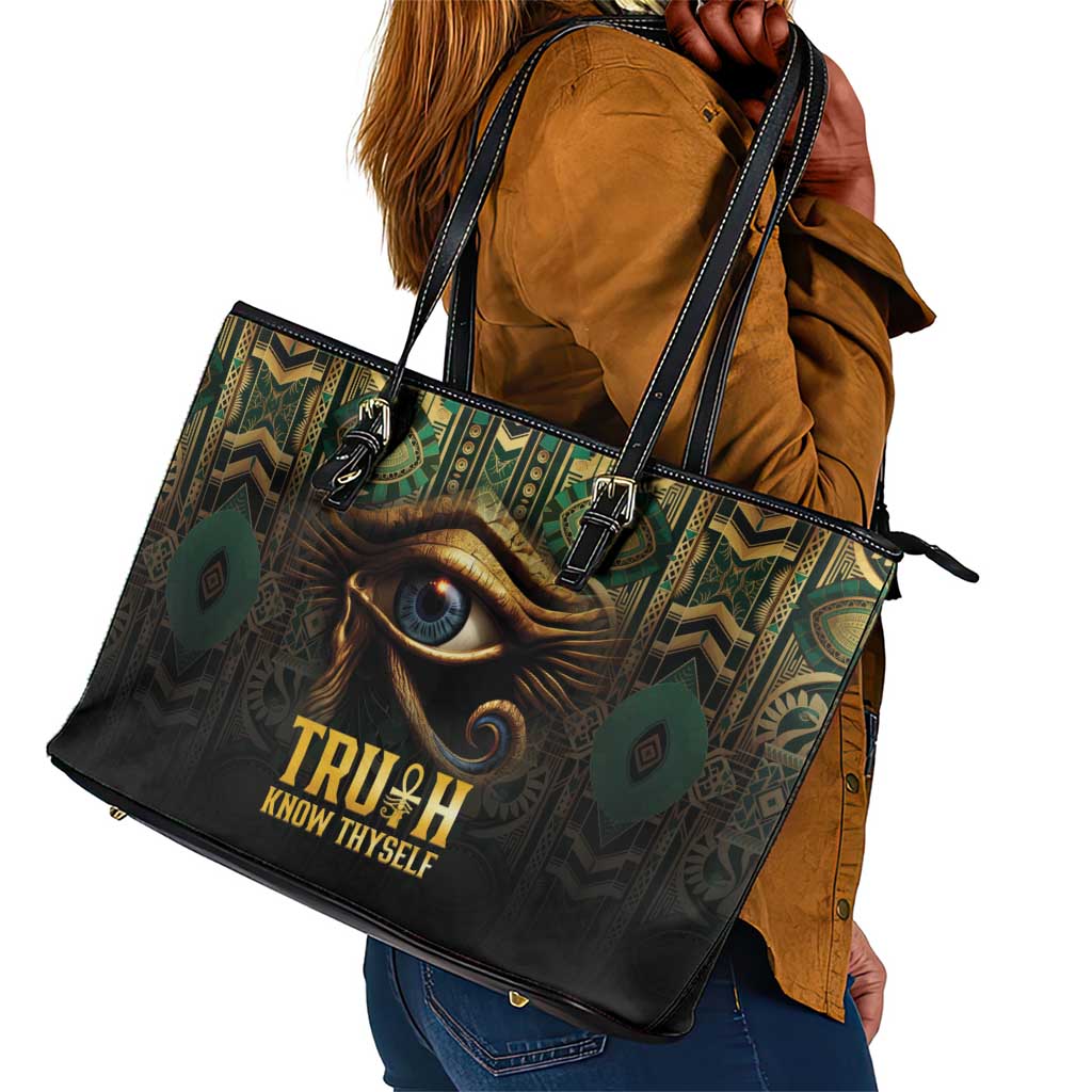 Egypt Eye of Horus Leather Tote Bag Golden Ancient Egypt Pattern