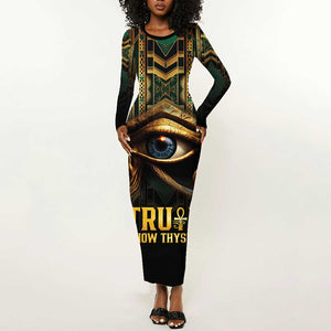 Egypt Eye of Horus Long Sleeve Bodycon Dress Golden Ancient Egypt Pattern LT15