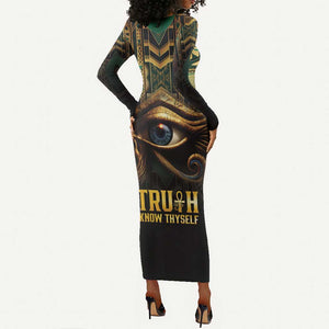 Egypt Eye of Horus Long Sleeve Bodycon Dress Golden Ancient Egypt Pattern LT15