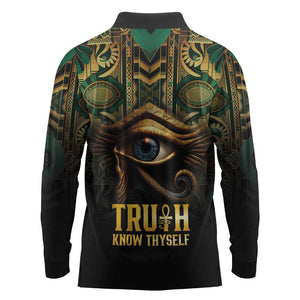 Egypt Eye of Horus Long Sleeve Polo Shirt Golden Ancient Egypt Pattern