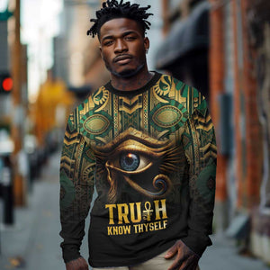 Egypt Eye of Horus Long Sleeve Shirt Golden Ancient Egypt Pattern
