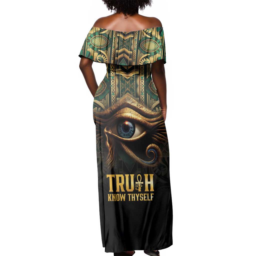 Egypt Eye of Horus Off Shoulder Maxi Dress Golden Ancient Egypt Pattern