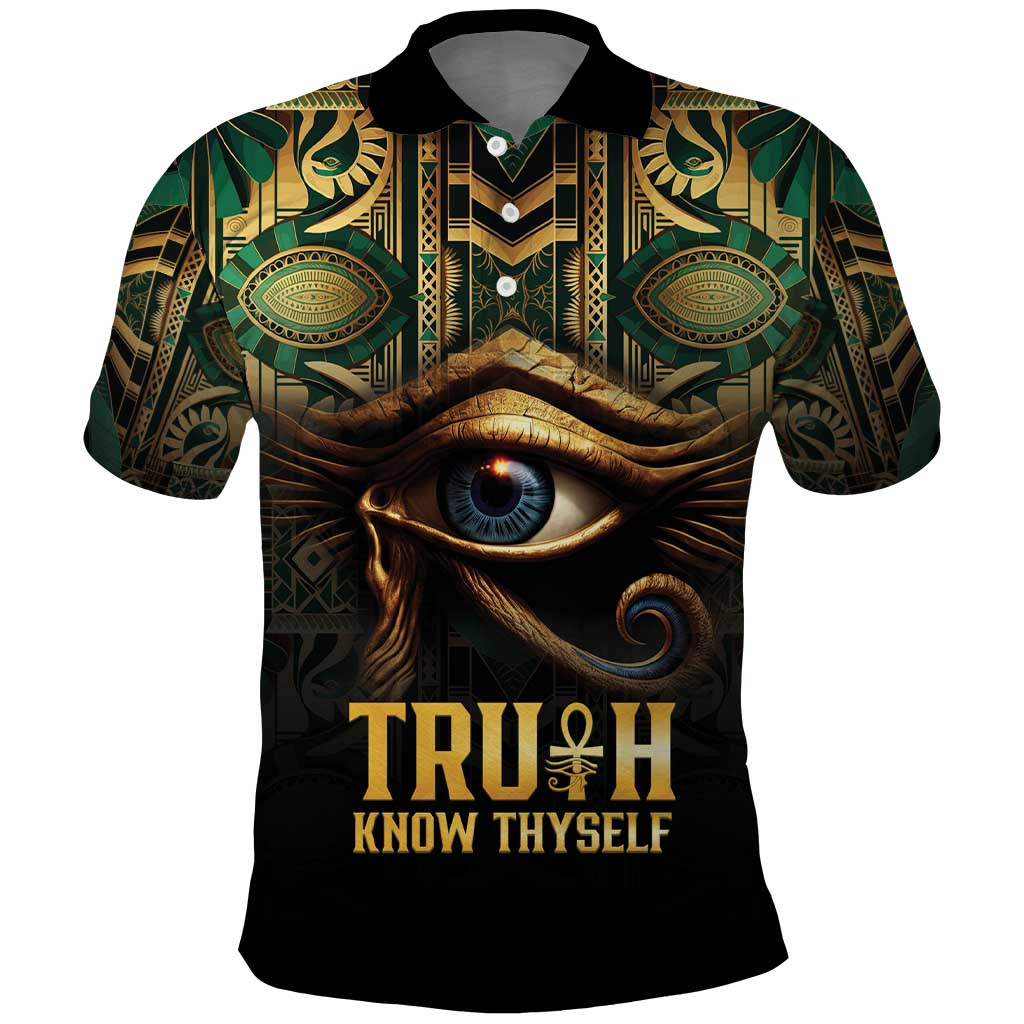Egypt Eye of Horus Polo Shirt Golden Ancient Egypt Pattern