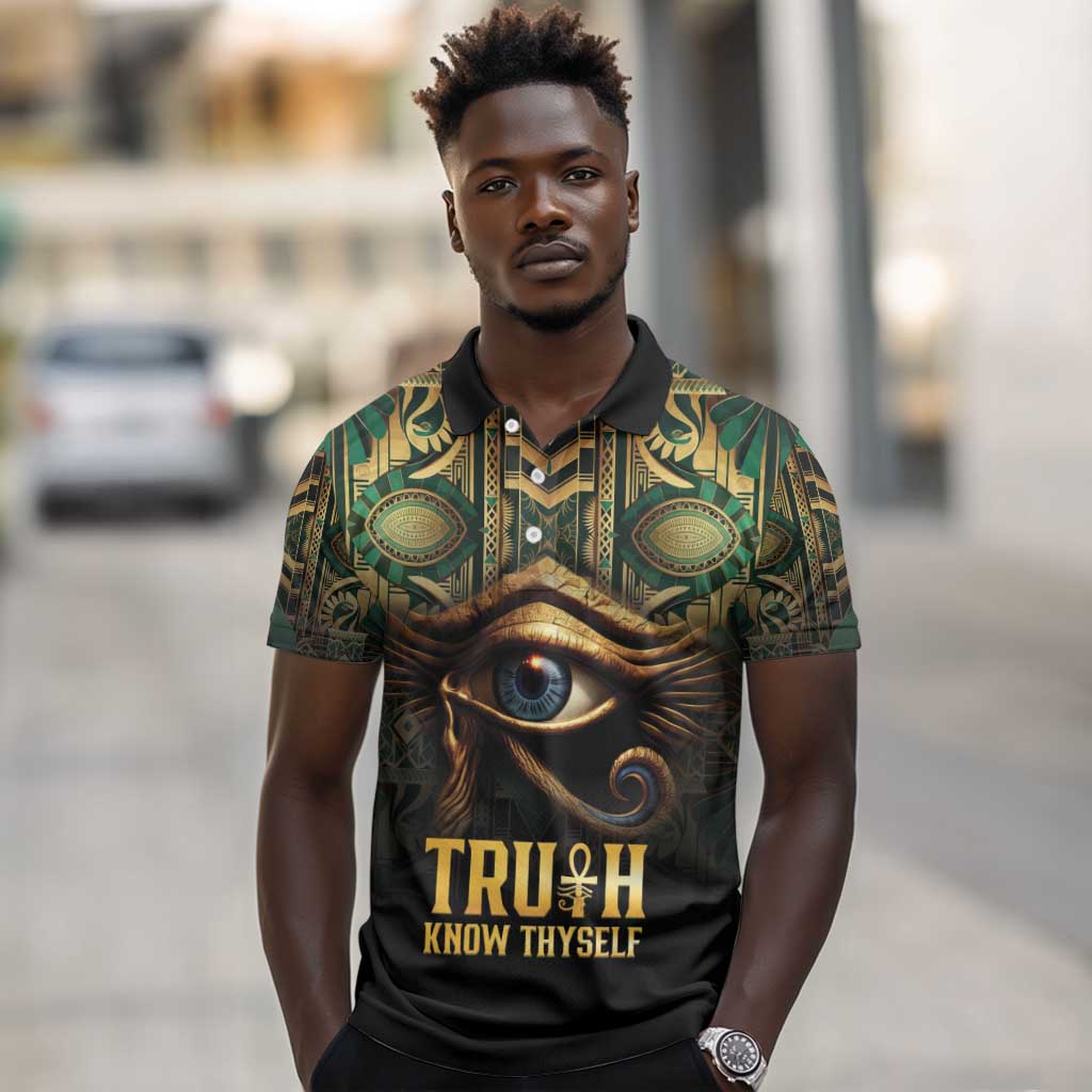 Egypt Eye of Horus Polo Shirt Golden Ancient Egypt Pattern
