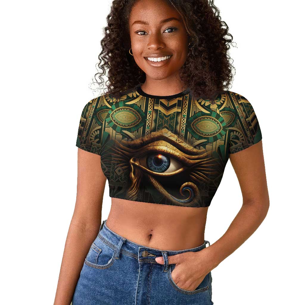 Egypt Eye of Horus Raglan Cropped T shirt Golden Ancient Egypt Pattern