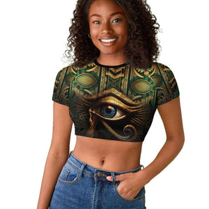 Egypt Eye of Horus Raglan Cropped T shirt Golden Ancient Egypt Pattern