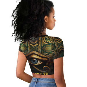 Egypt Eye of Horus Raglan Cropped T shirt Golden Ancient Egypt Pattern