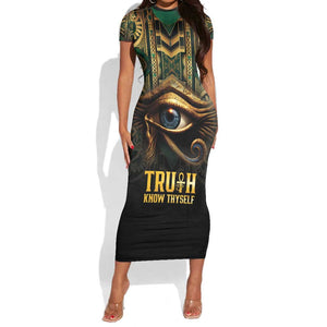 Egypt Eye of Horus Short Sleeve Bodycon Dress Golden Ancient Egypt Pattern LT15