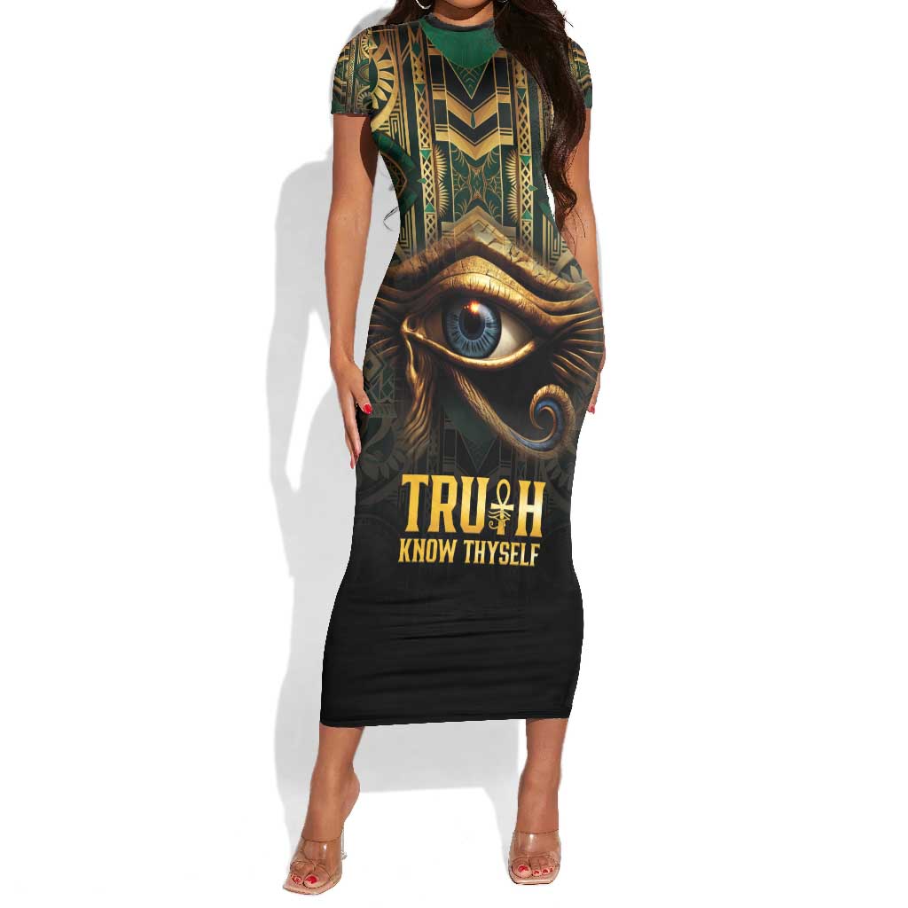 Egypt Eye of Horus Short Sleeve Bodycon Dress Golden Ancient Egypt Pattern LT15