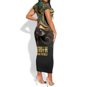 Egypt Eye of Horus Short Sleeve Bodycon Dress Golden Ancient Egypt Pattern LT15