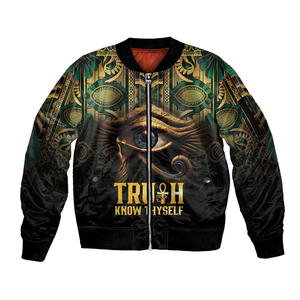 Egypt Eye of Horus Sleeve Zip Bomber Jacket Golden Ancient Egypt Pattern