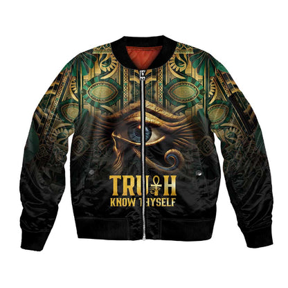 Egypt Eye of Horus Sleeve Zip Bomber Jacket Golden Ancient Egypt Pattern