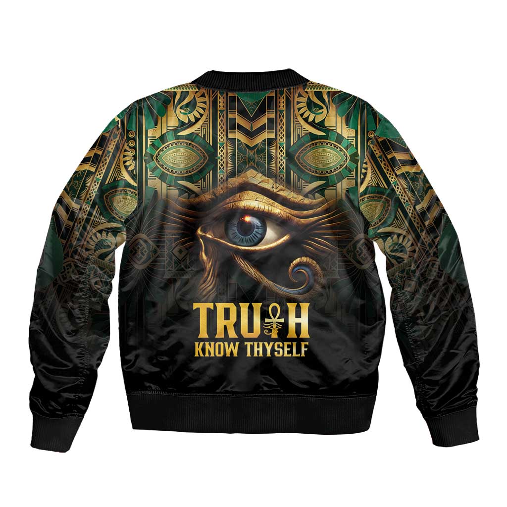 Egypt Eye of Horus Sleeve Zip Bomber Jacket Golden Ancient Egypt Pattern