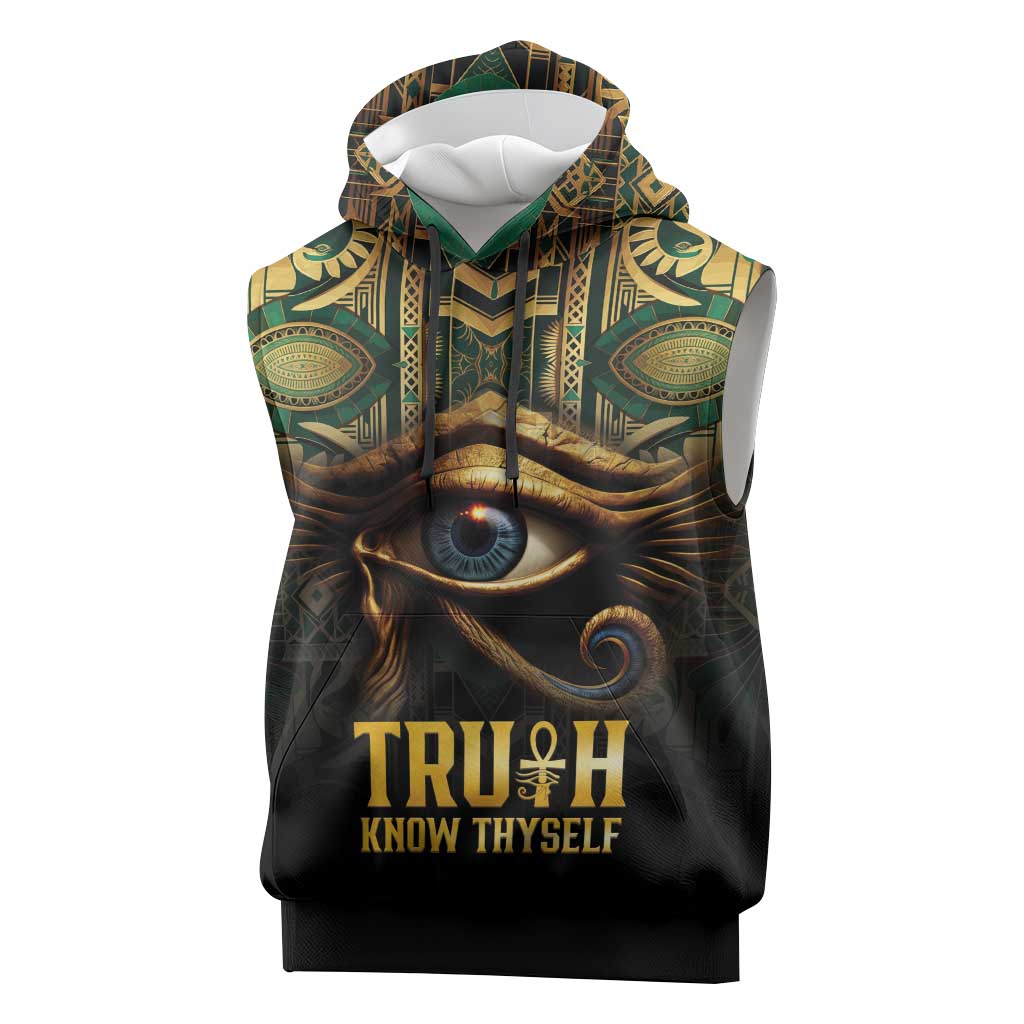 Egypt Eye of Horus Sleeveless Hoodie Golden Ancient Egypt Pattern - African Pride