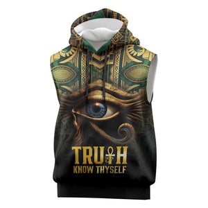 Egypt Eye of Horus Sleeveless Hoodie Golden Ancient Egypt Pattern - African Pride