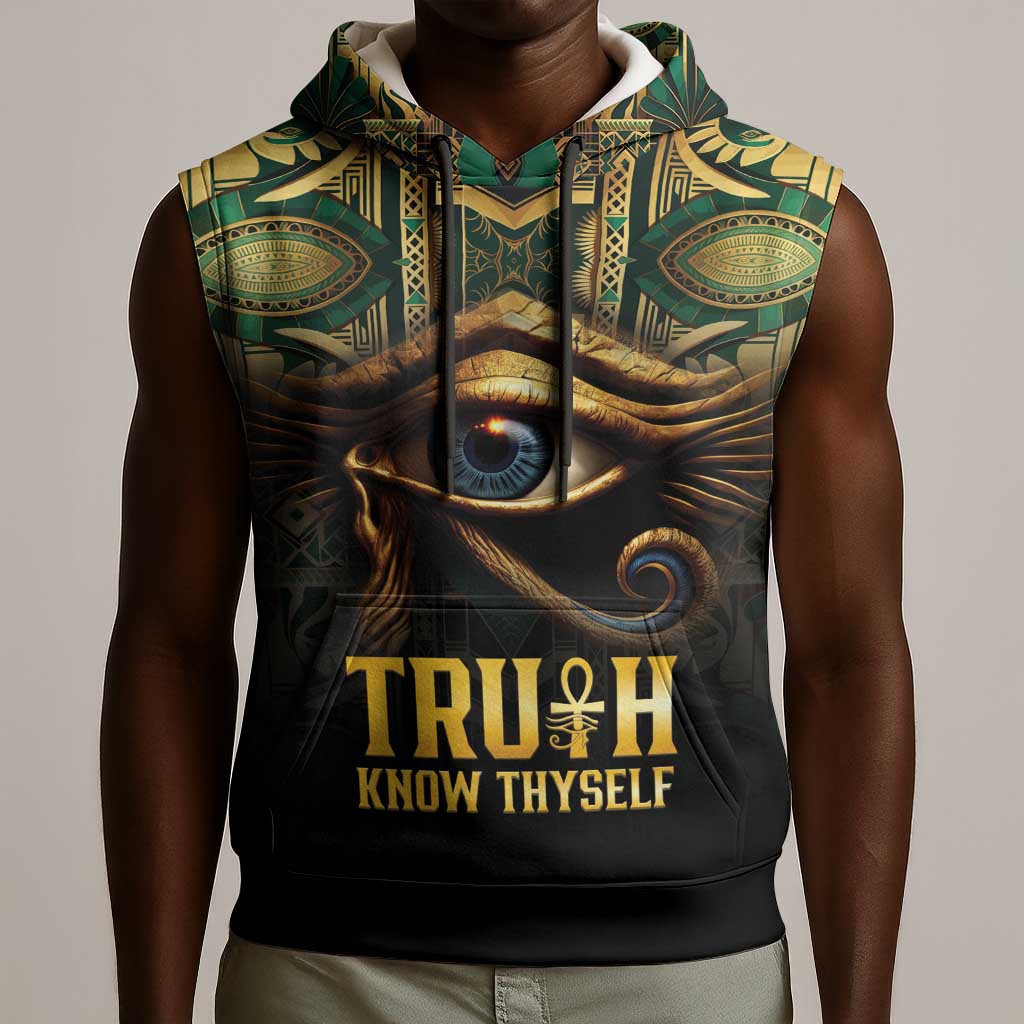 Egypt Eye of Horus Sleeveless Hoodie Golden Ancient Egypt Pattern - African Pride