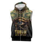 Egypt Eye of Horus Sleeveless Zip Hoodie Golden Ancient Egypt Pattern - African Pride