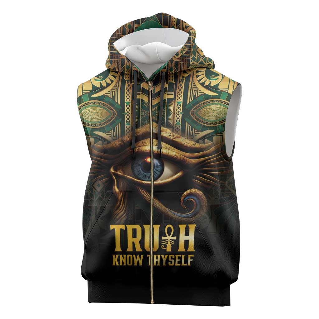 Egypt Eye of Horus Sleeveless Zip Hoodie Golden Ancient Egypt Pattern - African Pride