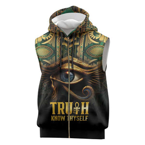 Egypt Eye of Horus Sleeveless Zip Hoodie Golden Ancient Egypt Pattern - African Pride