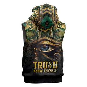 Egypt Eye of Horus Sleeveless Zip Hoodie Golden Ancient Egypt Pattern - African Pride