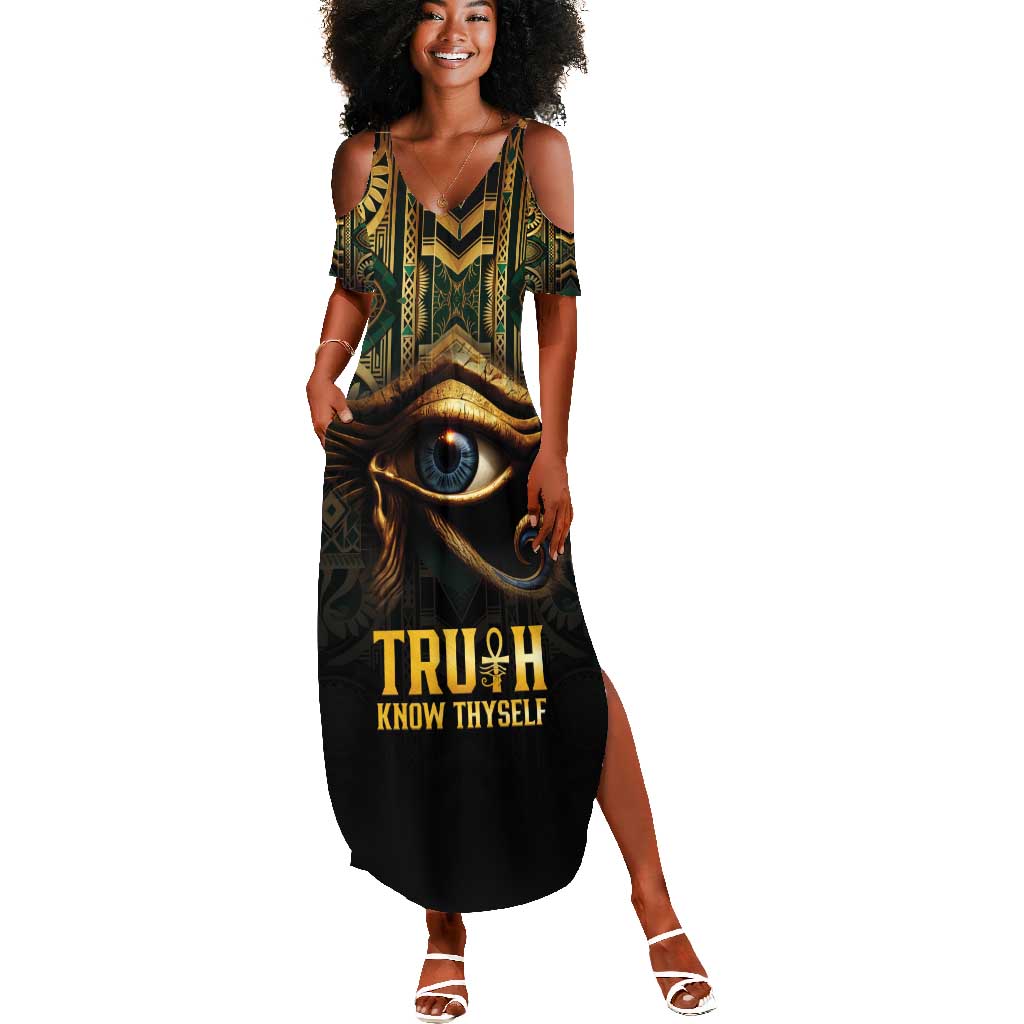Egypt Eye of Horus Summer Maxi Dress Golden Ancient Egypt Pattern