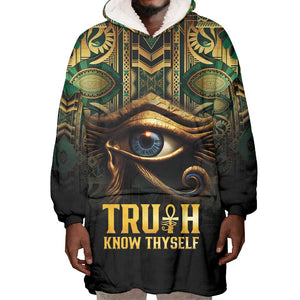 Egypt Eye of Horus Wearable Blanket Hoodie Golden Ancient Egypt Pattern