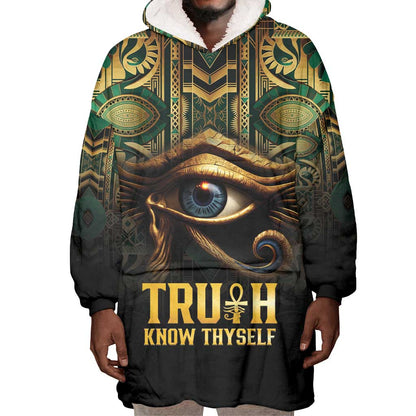 Egypt Eye of Horus Wearable Blanket Hoodie Golden Ancient Egypt Pattern