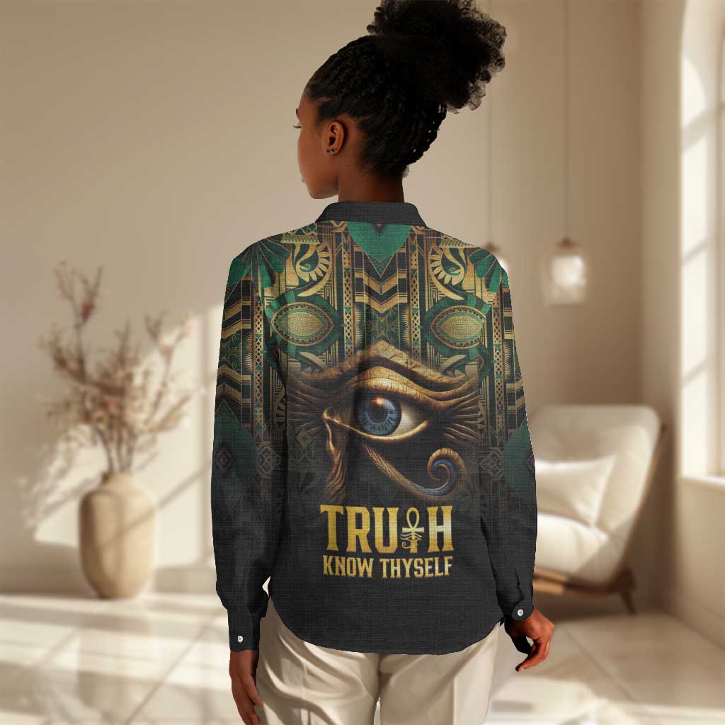 Egypt Eye of Horus Women Casual Shirt Golden Ancient Egypt Pattern