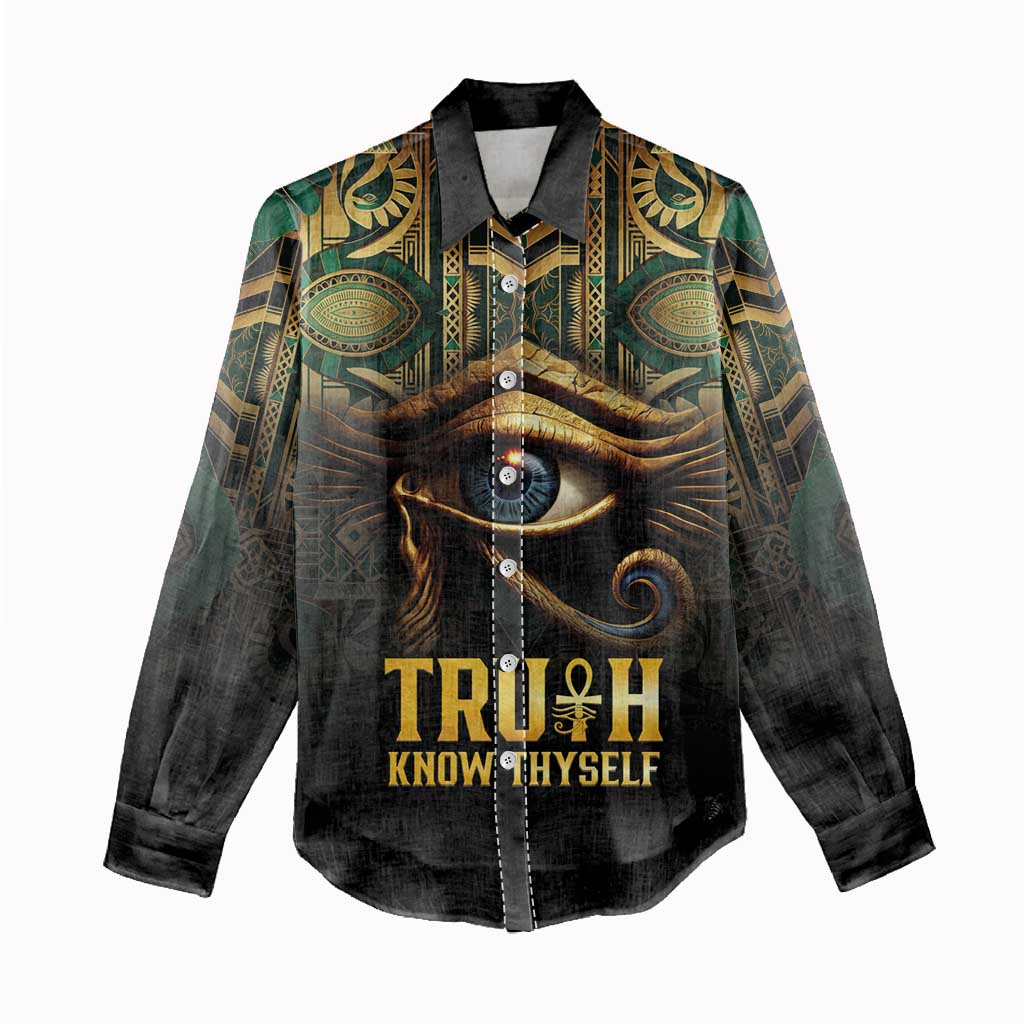 Egypt Eye of Horus Women Casual Shirt Golden Ancient Egypt Pattern