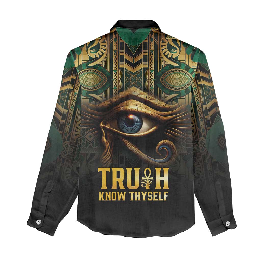Egypt Eye of Horus Women Casual Shirt Golden Ancient Egypt Pattern