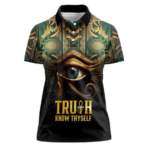 Egypt Eye of Horus Women Polo Shirt Golden Ancient Egypt Pattern